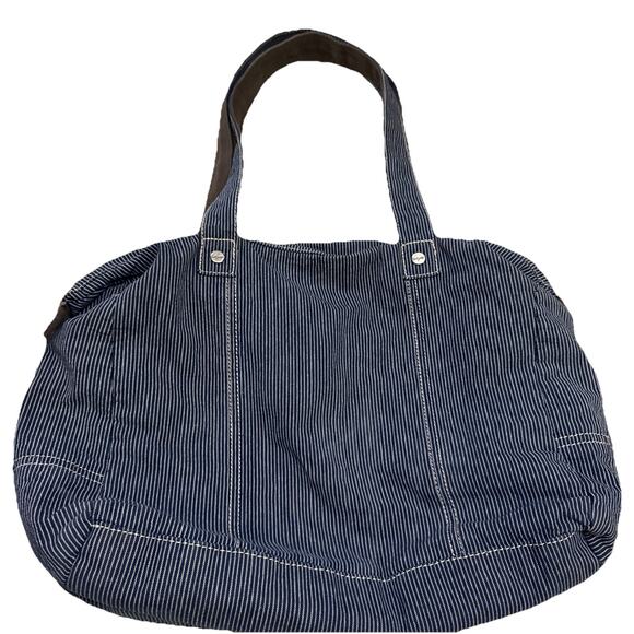 Thirty-One Casual Cargo Tote Blue Striped Handle Shoulder Bag - Picture 4 of 10